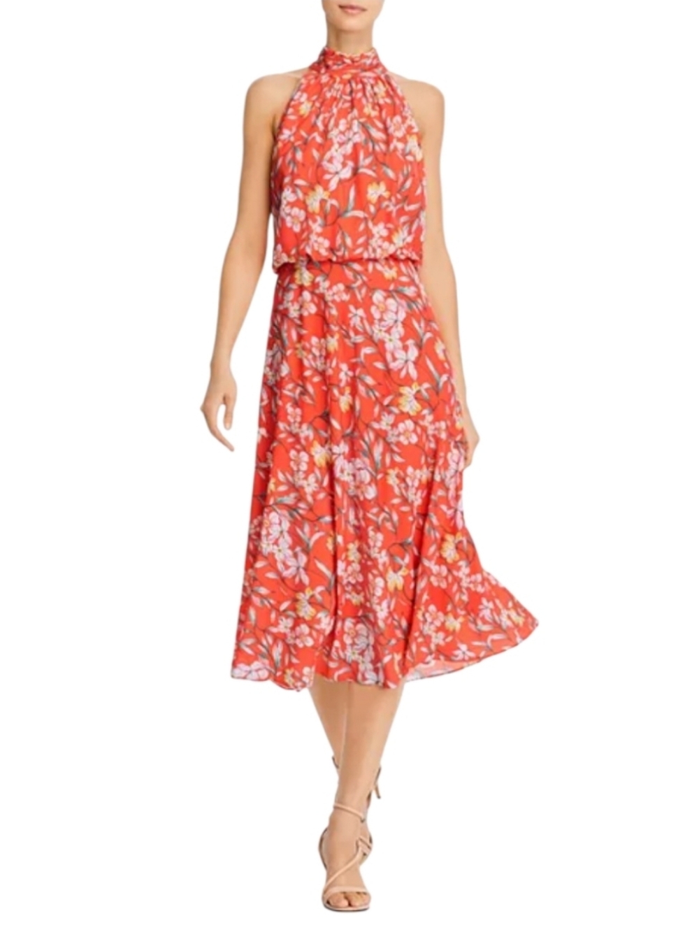 Adrianna Papell Tea Time Floral Print Halter Midi Dress